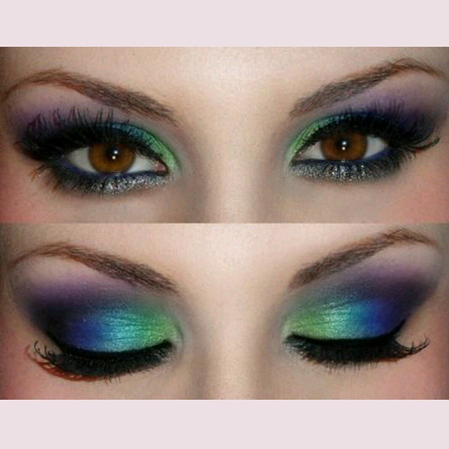 Rainbow Regenbogen Bunt Pfau Peacock Eye Eyes Eyeshadow Eyeliner Eyemakeup Augen Auge Augenmakeup Lidschatten Lidstrich Schminke Makeup Blau Blue Green Grun Lila Rainbowgram